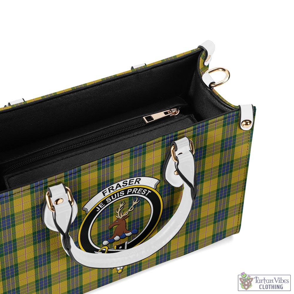 Tartan Vibes Clothing Fraser Yellow Tartan Luxury Leather Handbags with Family Crest