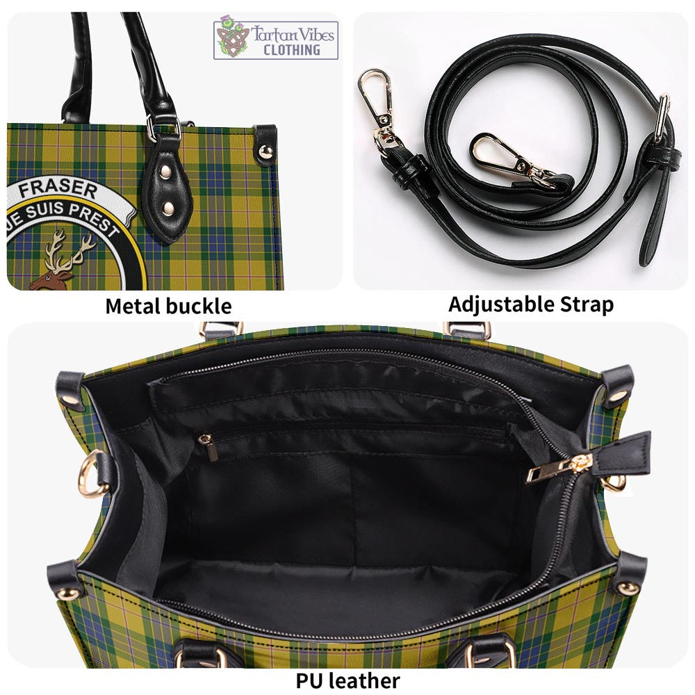 Tartan Vibes Clothing Fraser Yellow Tartan Luxury Leather Handbags with Family Crest