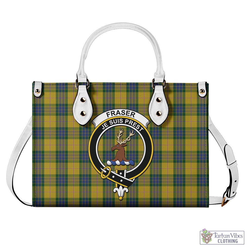 Tartan Vibes Clothing Fraser Yellow Tartan Luxury Leather Handbags with Family Crest