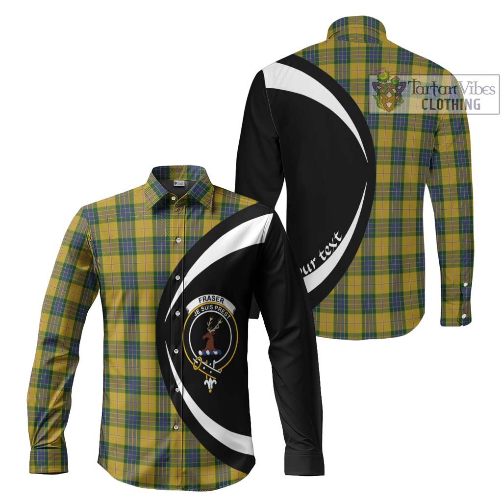 Fraser Yellow Tartan Long Sleeve Button Up with Family Crest Circle Style Men's Shirt S - Tartan Vibes Clothing