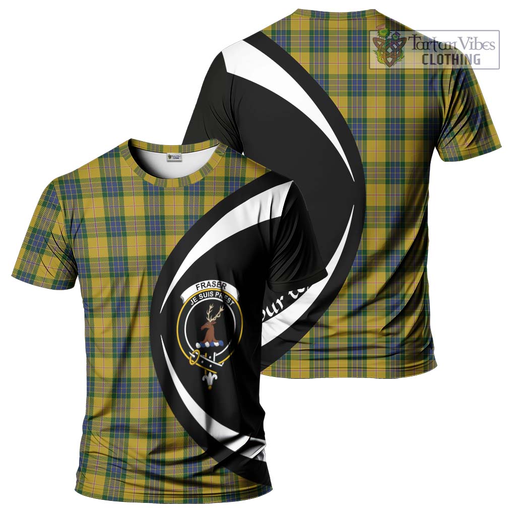 Tartan Vibes Clothing Fraser Yellow Tartan T-Shirt with Family Crest Circle Style