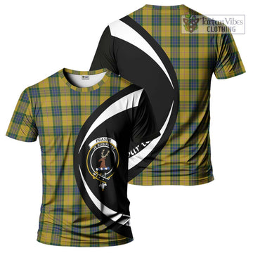 Fraser Yellow Tartan T-Shirt with Family Crest Circle Style