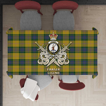 Fraser Yellow Tartan Tablecloth with Clan Crest and the Golden Sword of Courageous Legacy