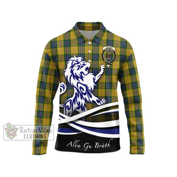 Fraser Yellow Tartan Long Sleeve Polo Shirt with Alba Gu Brath Regal Lion Emblem