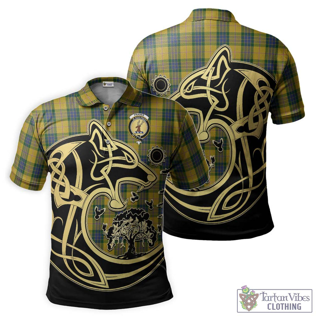 Fraser Yellow Tartan Polo Shirt with Family Crest Celtic Wolf Style Kid - Tartanvibesclothing Shop