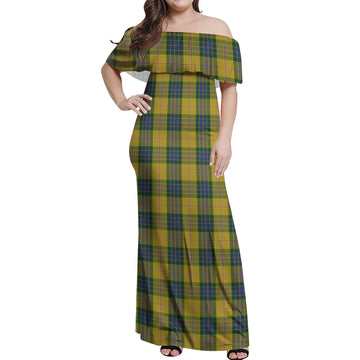 Fraser Yellow Tartan Off Shoulder Long Dress