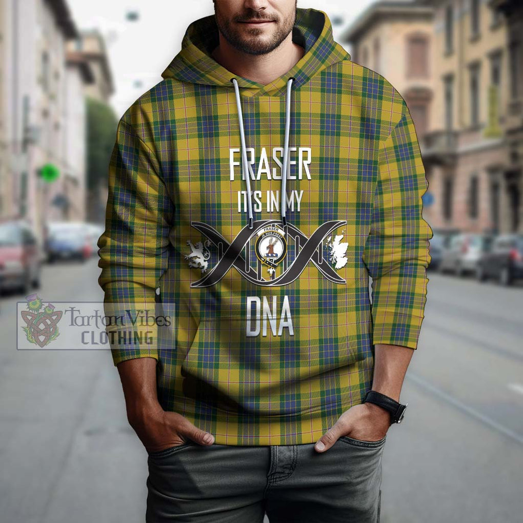 Fraser Yellow Tartan Hoodie with Family Crest DNA In Me Style Pullover Hoodie - Tartanvibesclothing Shop