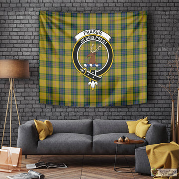 Fraser Yellow Tartan Tapestry Wall Hanging and Home Decor for Room with Family Crest