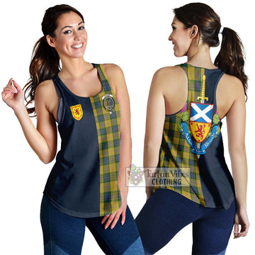 Fraser Yellow Tartan Women's Racerback Tanks Alba with Scottish Lion Royal Arm Half Style