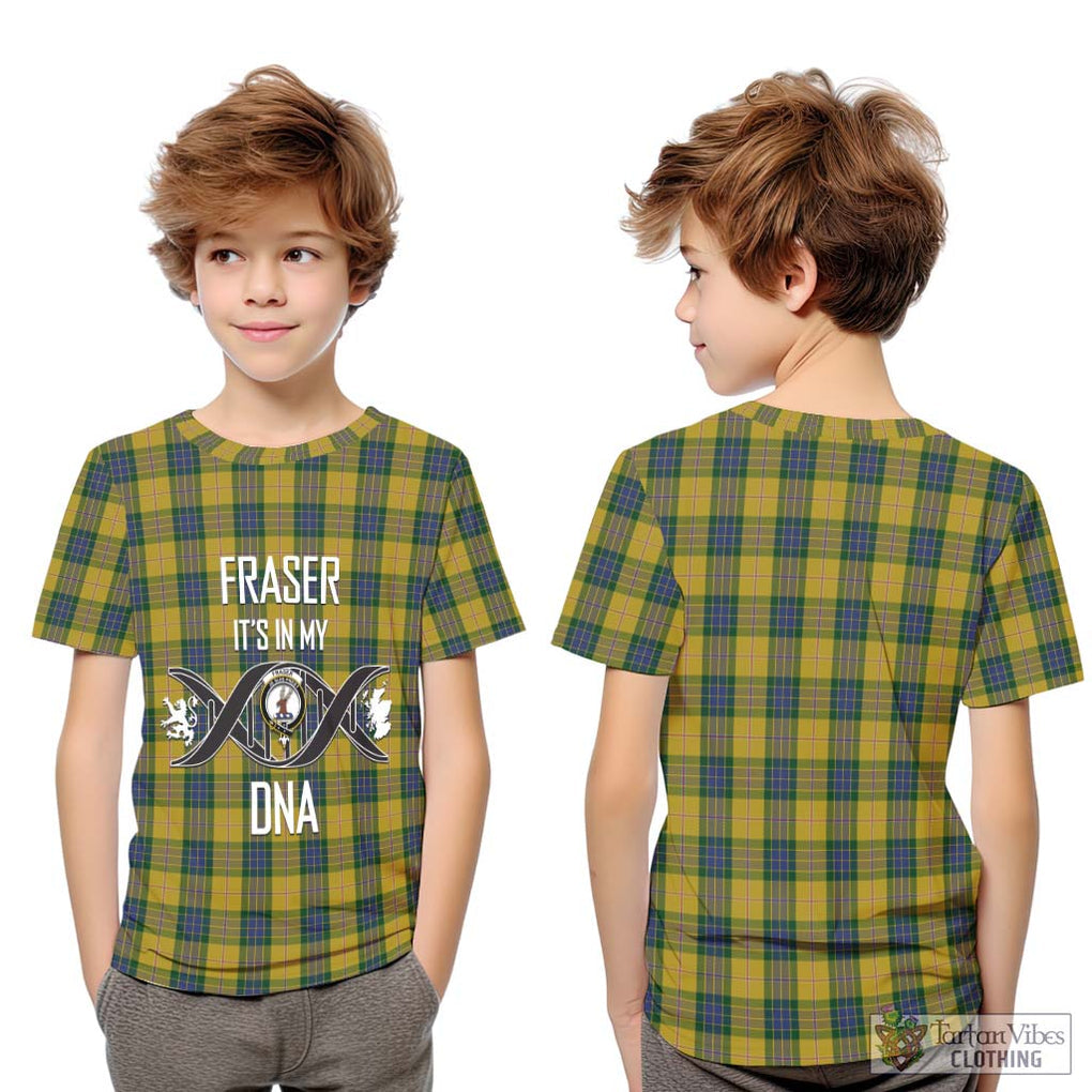 Fraser Yellow Tartan Kid T-Shirt with Family Crest DNA In Me Style Youth XL Size14 - Tartanvibesclothing Shop