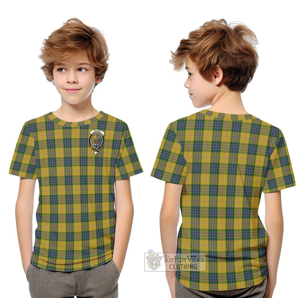 Fraser Yellow Tartan Kid T-Shirt with Family Crest Youth XL Size14 - Tartanvibesclothing Shop