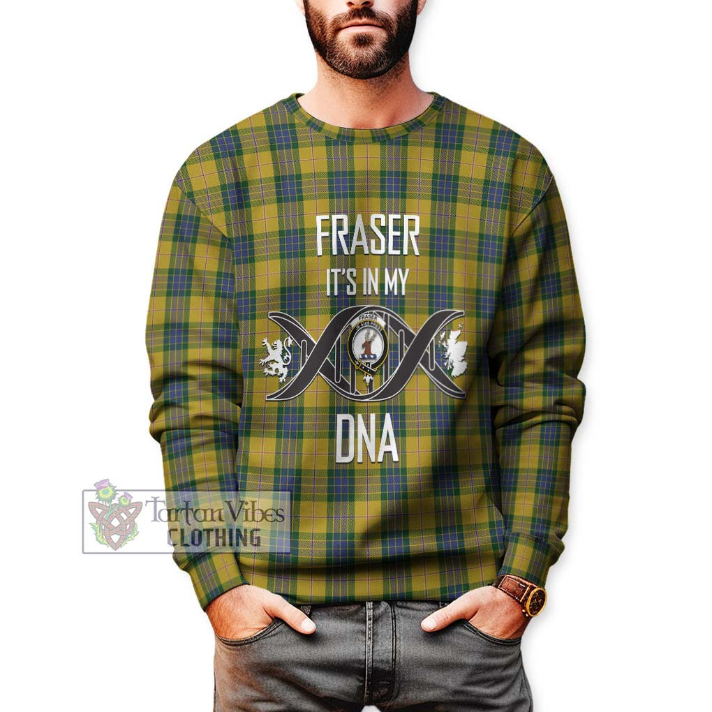 Fraser Yellow Tartan Sweatshirt with Family Crest DNA In Me Style Unisex - Tartanvibesclothing Shop