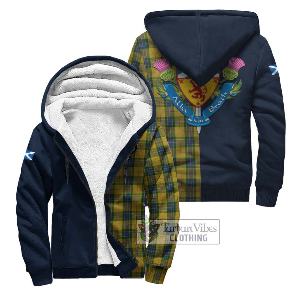 Tartan Vibes Clothing Fraser Yellow Tartan Sherpa Hoodie with Scottish Lion Royal Arm Half Style