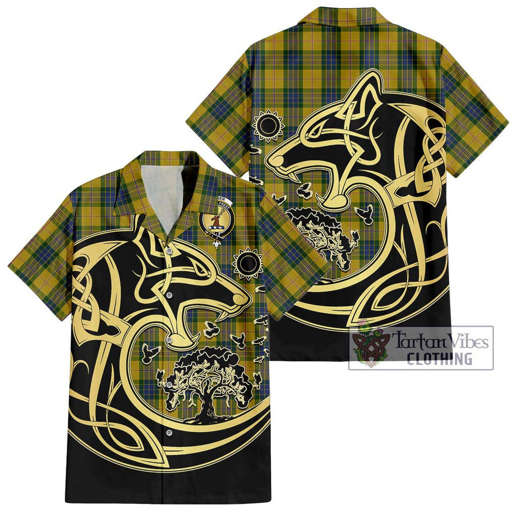 Fraser Yellow Tartan Short Sleeve Button Shirt with Family Crest Celtic Wolf Style Kid - Tartan Vibes Clothing