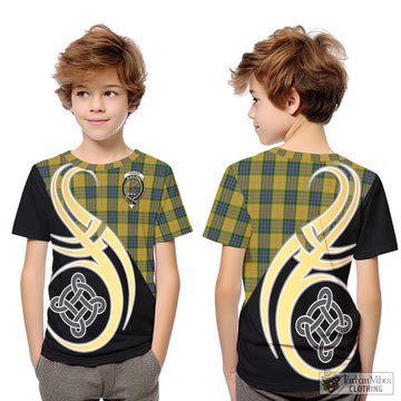 Fraser Yellow Tartan Kid T-Shirt with Family Crest and Celtic Symbol Style