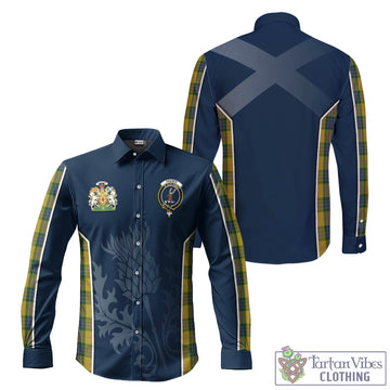 Fraser Yellow Tartan Long Sleeve Button Up Shirt with Family Crest and Scottish Thistle Vibes Sport Style