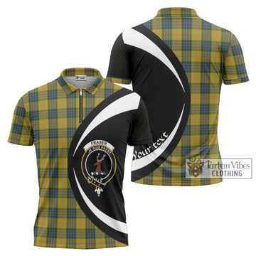 Fraser Yellow Tartan Zipper Polo Shirt with Family Crest Circle Style