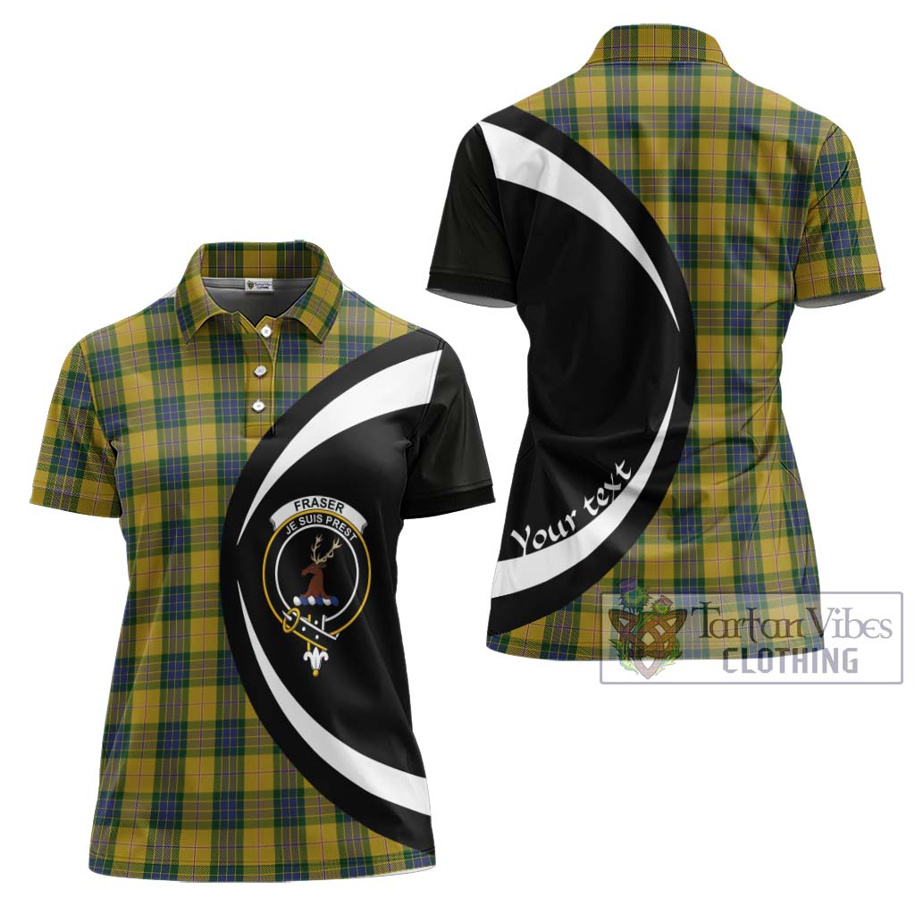 Fraser Yellow Tartan Women's Polo Shirt with Family Crest Circle Style Women - Tartan Vibes Clothing