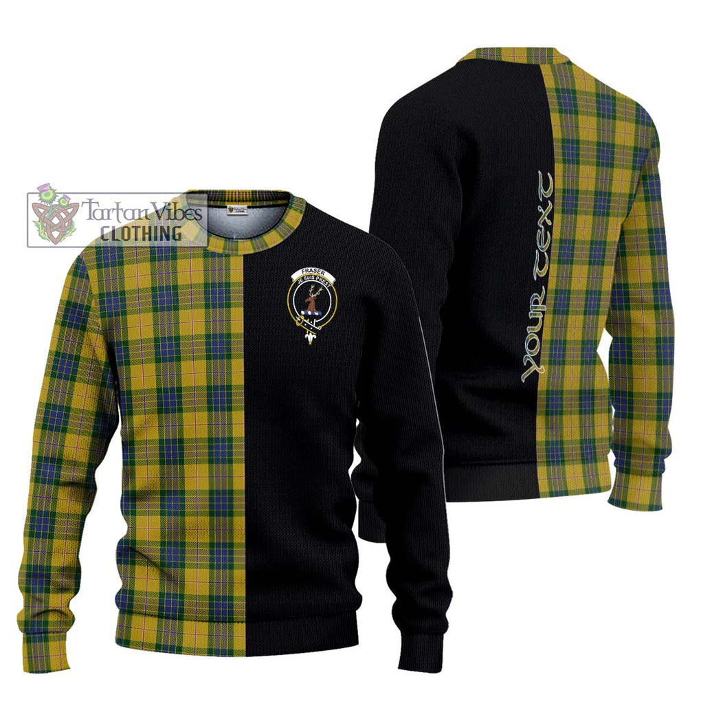 Fraser Yellow Tartan Knitted Sweater with Family Crest and Half Of Me Style Unisex - Tartanvibesclothing Shop