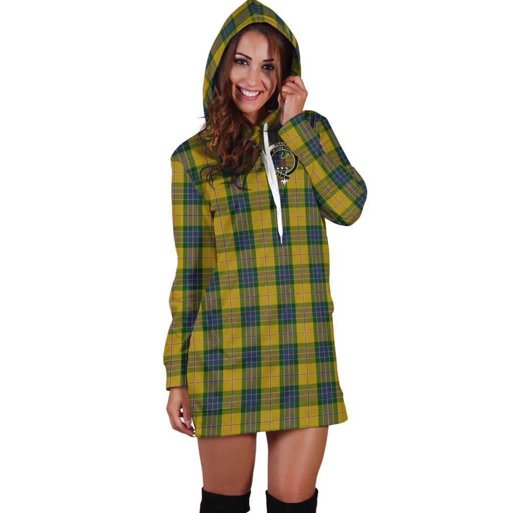 Fraser Yellow Tartan Hoodie Dress with Family Crest - Tartan Vibes Clothing