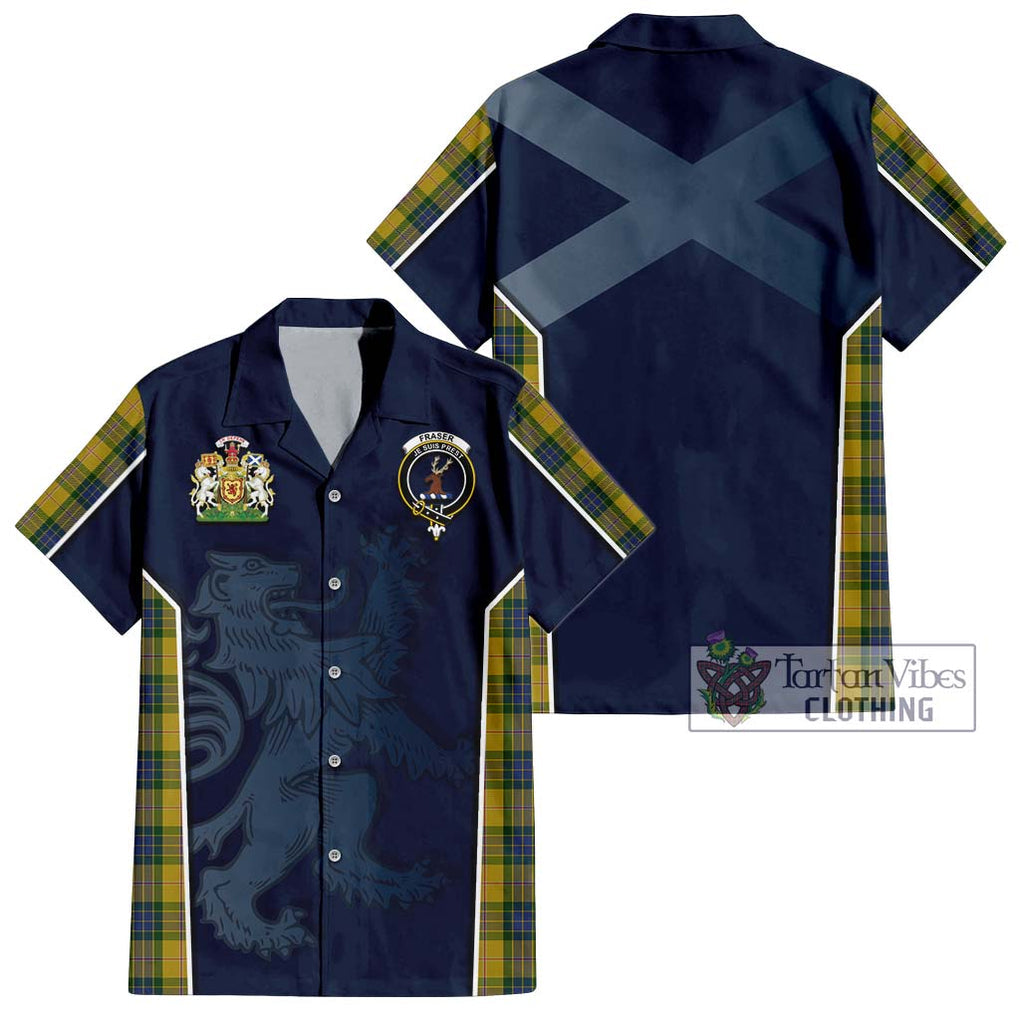 Fraser Yellow Tartan Short Sleeve Button Shirt with Family Crest and Lion Rampant Vibes Sport Style Kid - Tartan Vibes Clothing