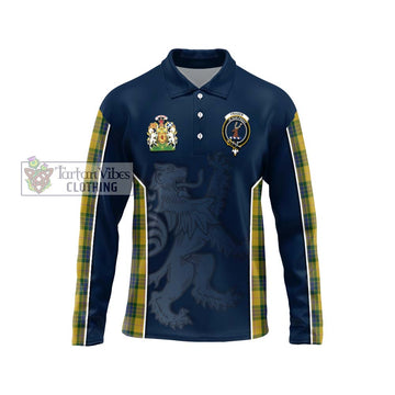 Fraser Yellow Tartan Long Sleeve Polo Shirt with Family Crest and Lion Rampant Vibes Sport Style