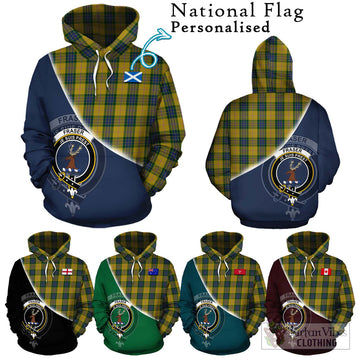 Fraser Yellow Tartan Hoodie with Personalised National Flag and Family Crest Half Style