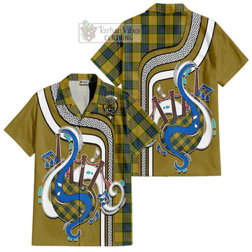 Fraser Yellow Tartan Short Sleeve Button Shirt with Epic Bagpipe Style