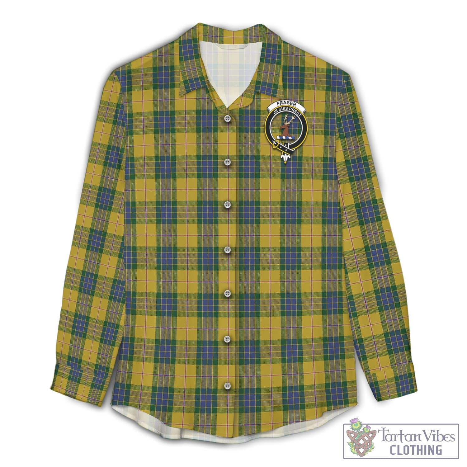 Tartan Vibes Clothing Fraser Yellow Tartan Womens Casual Shirt with Family Crest