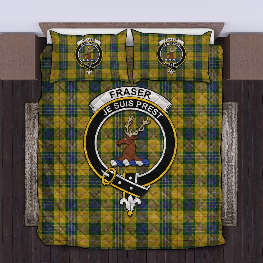 Fraser Yellow Tartan Quilt Bed Set with Family Crest Twin - Tartan Vibes Clothing