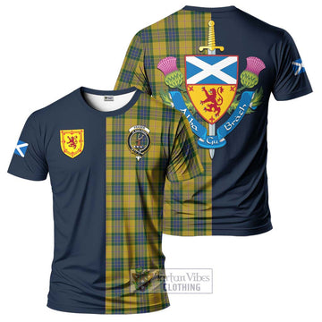 Fraser Yellow Tartan T-Shirt Alba with Scottish Lion Royal Arm Half Style