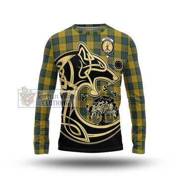 Fraser Yellow Tartan Long Sleeve T-Shirt with Family Crest Celtic Wolf Style