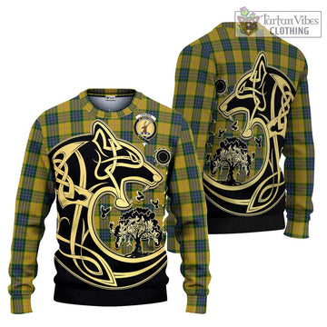 Fraser Yellow Tartan Ugly Sweater with Family Crest Celtic Wolf Style