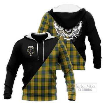 Fraser Yellow Tartan Knitted Hoodie with Family Crest and Military Logo Style