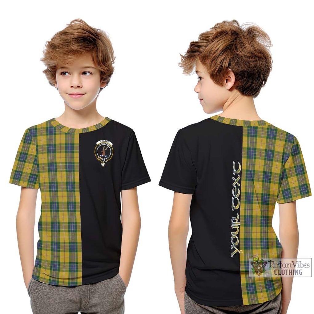 Fraser Yellow Tartan Kid T-Shirt with Family Crest and Half Of Me Style Youth XL Size14 - Tartanvibesclothing Shop