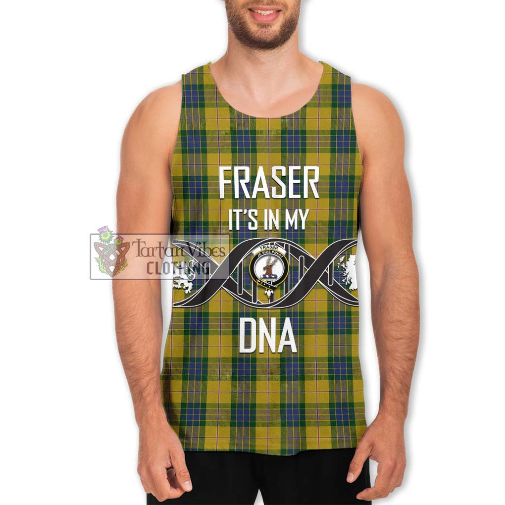 Fraser Yellow Tartan Men's Tank Top with Family Crest DNA In Me Style Men - Tartanvibesclothing Shop