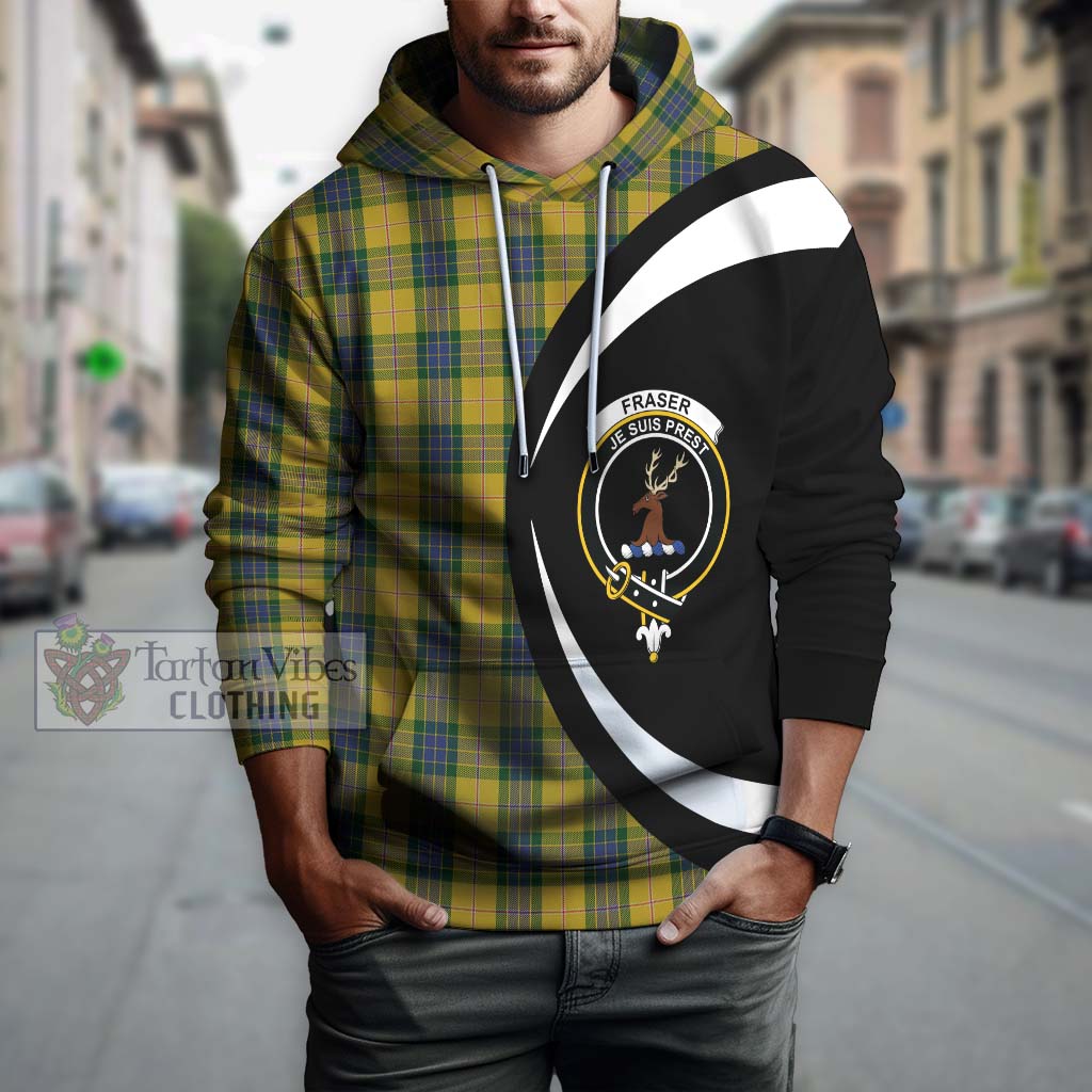 Tartan Vibes Clothing Fraser Yellow Tartan Hoodie with Family Crest Circle Style