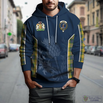 Fraser Yellow Tartan Hoodie with Family Crest and Scottish Thistle Vibes Sport Style