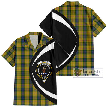 Fraser Yellow Tartan Short Sleeve Button Up with Family Crest Circle Style