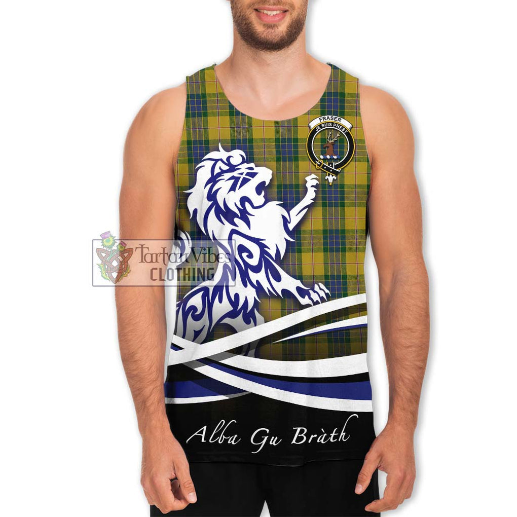 Fraser Yellow Tartan Men's Tank Top with Alba Gu Brath Regal Lion Emblem Men - Tartanvibesclothing Shop