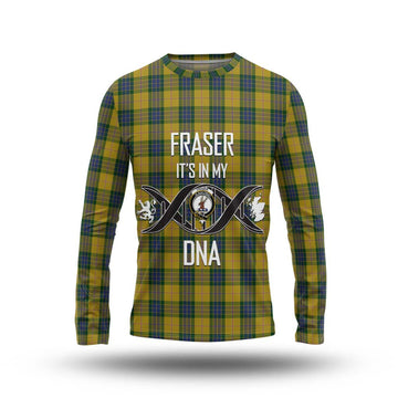 Fraser Yellow Tartan Long Sleeve T-Shirt with Family Crest DNA In Me Style