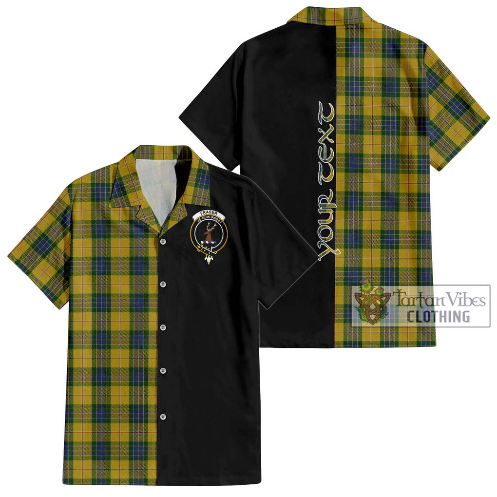 Fraser Yellow Tartan Short Sleeve Button Shirt with Family Crest and Half Of Me Style Kid - Tartanvibesclothing Shop