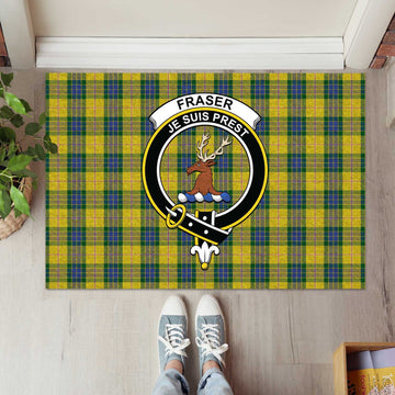 Fraser Yellow Tartan Door Mat with Family Crest