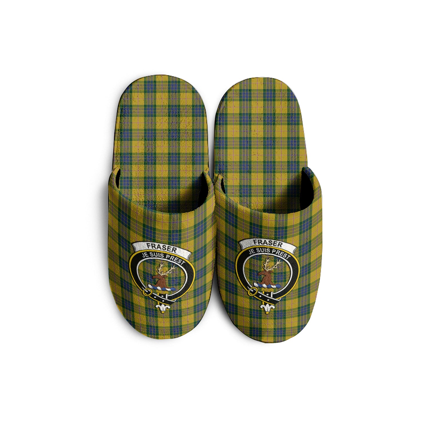 Fraser Yellow Tartan Home Slippers with Family Crest - Tartanvibesclothing