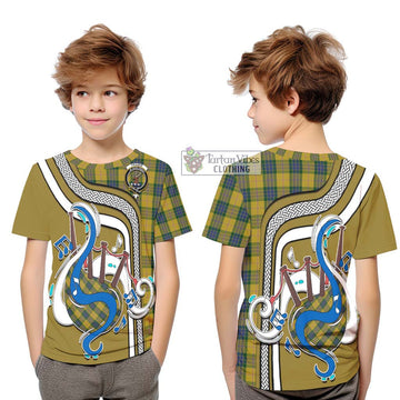 Fraser Yellow Tartan Kid T-Shirt with Epic Bagpipe Style