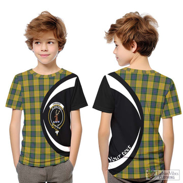 Fraser Yellow Tartan Kid T-Shirt with Family Crest Circle Style