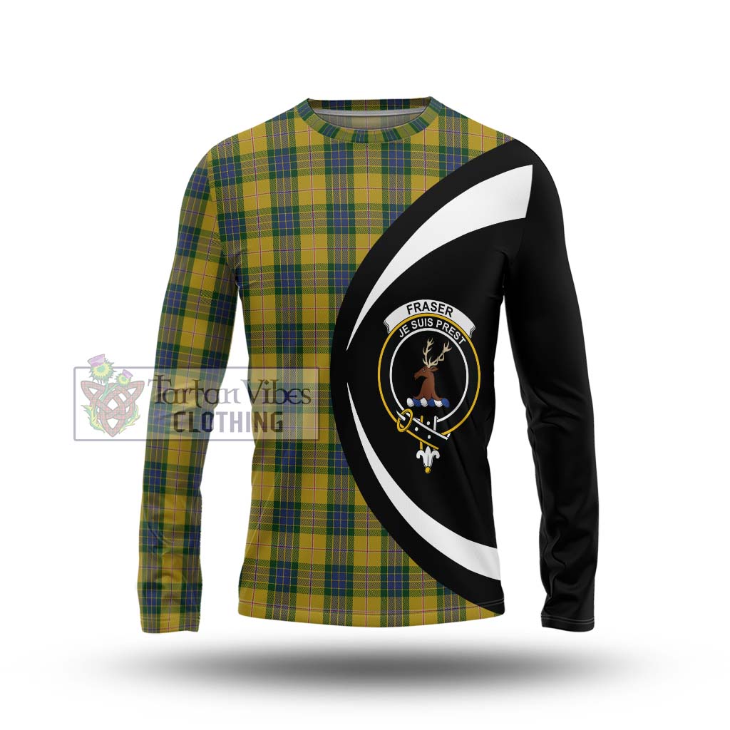 Fraser Yellow Tartan Long Sleeve T-Shirt with Family Crest Circle Style Unisex - Tartan Vibes Clothing