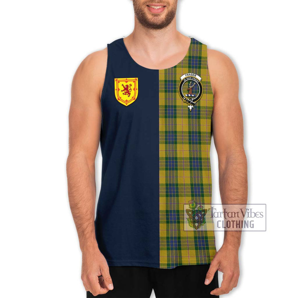 Tartan Vibes Clothing Fraser Yellow Tartan Men's Tank Top with Scottish Lion Royal Arm Half Style