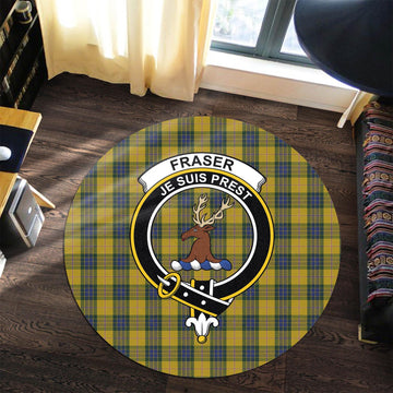 Fraser Yellow Tartan Round Rug with Family Crest