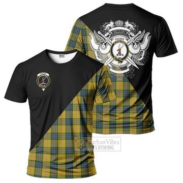 Fraser Yellow Tartan T-Shirt with Family Crest and Military Logo Style